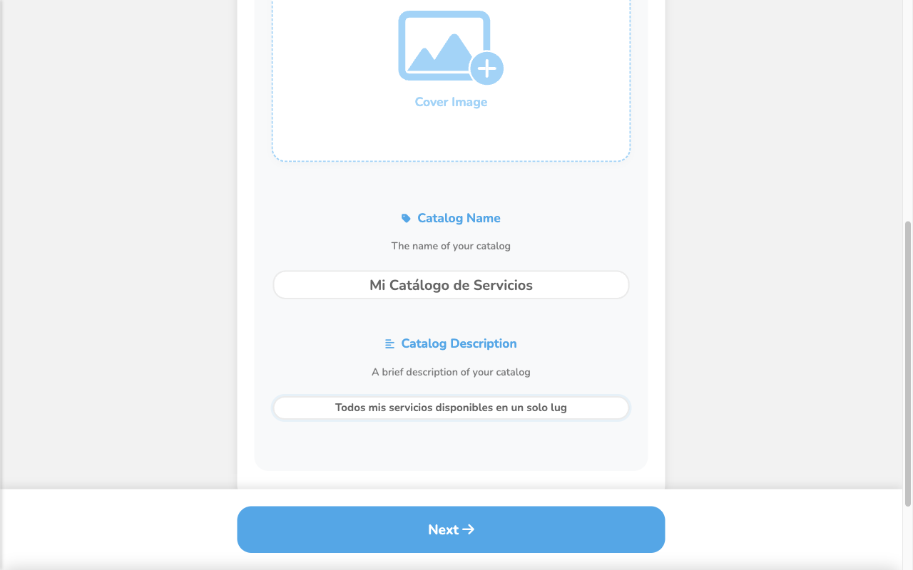 Catalog editor with name and description filled in